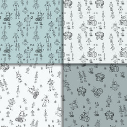 Robot doodles pattern set vector