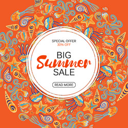 Summer sale round frame marine life vector