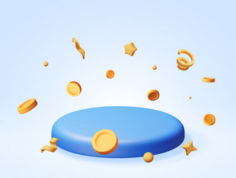 3d podium with flying coins and confetti around vector image