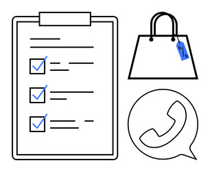 checklist with shopping bag and call icon for task vector image