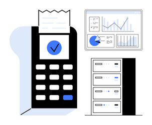 payment terminal analytics dashboard and server vector image