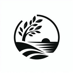 Rural Dawn Silhouette Emblem Vector Image