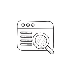 Browser window with magnifying glass sketch icon vector