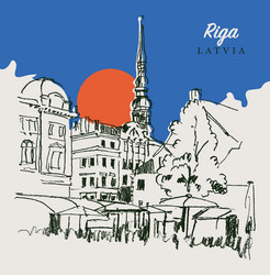 drawing sketch of a street in riga latvia vector