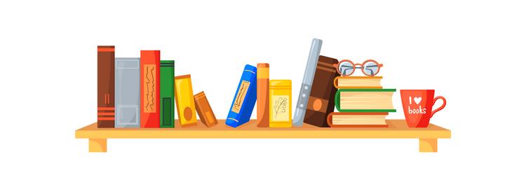 Stacks books shelf bookshelf of old library vector
