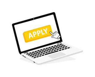 apply text on laptop screen with a red button vector image