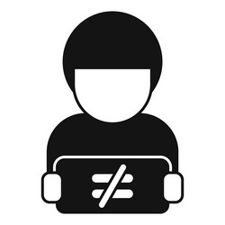 man holding tablet computer with inequality symbol vector image