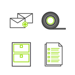 Set line file document archive papers drawer vector