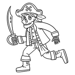 Skeleton pirate with a cutlass coloring page Vector Image