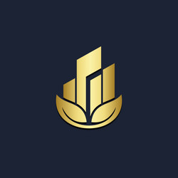 Cityscape building eco leaf gold logo Royalty Free Vector