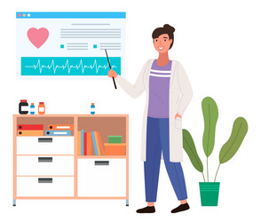 doctor with pointer leads heart structure woman vector