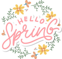 hello spring flowers text background frame vector