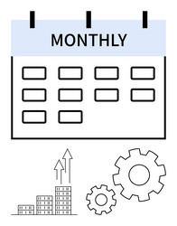 monthly calendar with gears and graph representing vector image