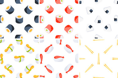 seamless pattern set featuring various sushi rolls vector image