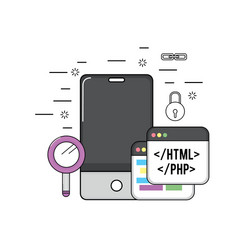 smartphone with web code programming software vector image