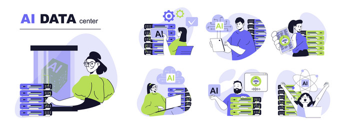 ai data center concept set for web design vector image