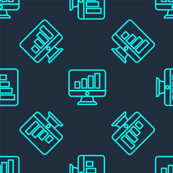green line computer monitor with graph chart icon vector image
