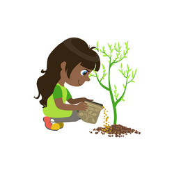 Girl Spreading Fertilizer Vector Image