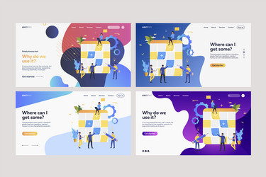 set of workers sticking paper notes on planning vector image