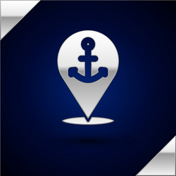 silver map pointer with anchor icon isolated vector image