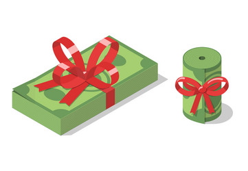 Stack and roll of banknotes tied with ribbon bow vector