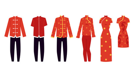 Chinese festive costumes for holiday set flat vector