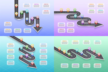 isometric navigation map infographic 8 steps vector