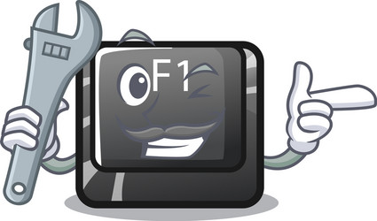 Mechanic cartoon f1 button installed on keyboard vector