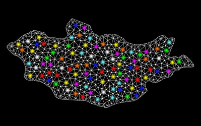 mesh polygonal map of mongolia with colorful light vector image