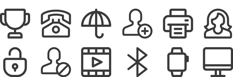 12 set linear user interface icons thin vector