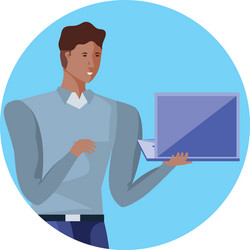 Business man with laptop computer in frame vector