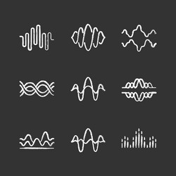 Sound and audio waves chalk icons set voice vector