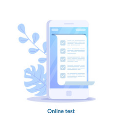 Online test computer quiz form on smartphone vector