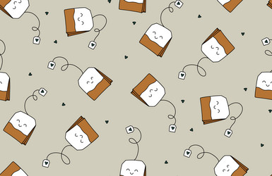 Tea bag seamless pattern kawaii childish design vector