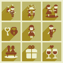 set of flat web icons with long shadow valentine s vector image