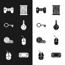 set bottle with magic elixir ancient key for game vector image