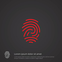 Fingerprint outline symbol red on dark background vector