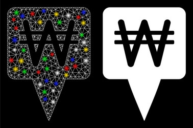 Glowing mesh wire frame korean won map pointer vector