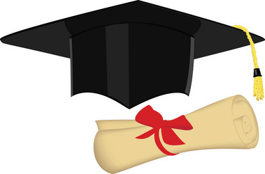 Graduation cap and warning sign indicating Vector Image