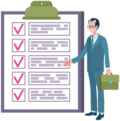 Male office worker check checklist mark completion vector