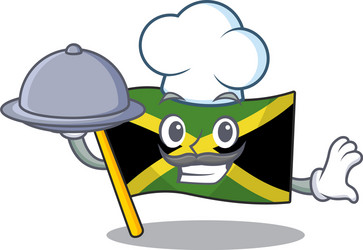 Chef with food flag jamaica character shaped vector