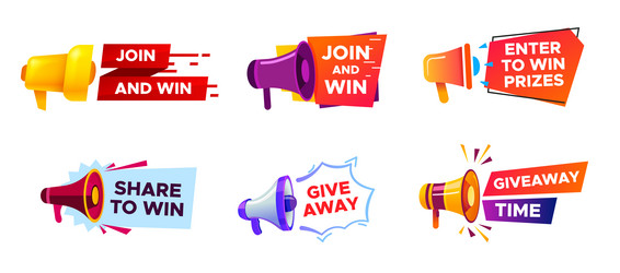 giveaway banner with megaphone winning prize vector