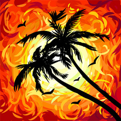 Silhouettes palm trees on abstract red sunset vector