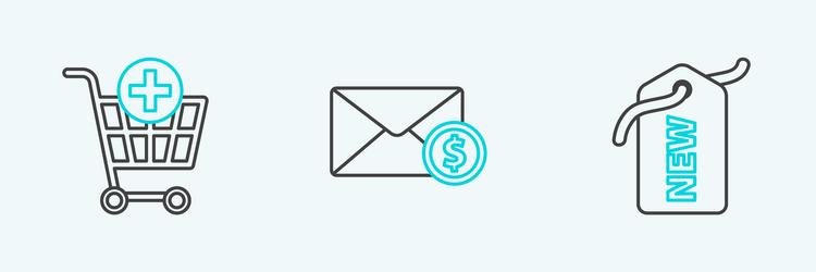 set line price tag with new add to shopping cart vector image