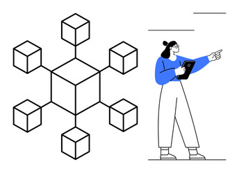 woman with tablet explaining blockchain structure vector image