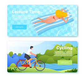 Banners cycling man and floating girl vector