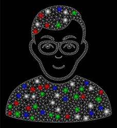 Bright mesh network nerd man with flash spots vector