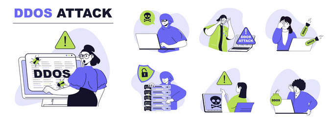 ddos attack concept set for web design collection vector image