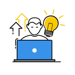 Icon flat design of a freelancer with his laptop vector