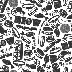 Seamless pattern with black and white cat objects vector